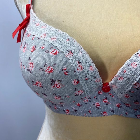 Binnys Pushup Bra Floral Grey & Red SZ 34C NWT - Picture 2 of 4